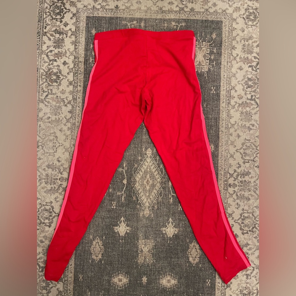 Adidas Red and Pink Sweatpants with Three-Stripe Design - Picture 2 of 2